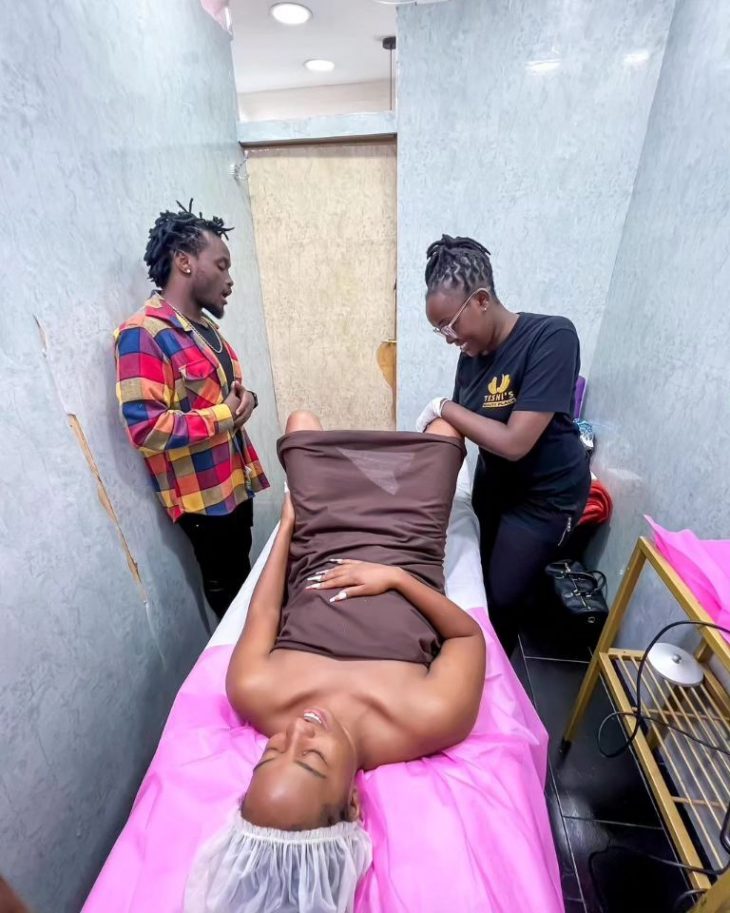 Bahati watches Diana Marua undergoing vajacial treatment.
